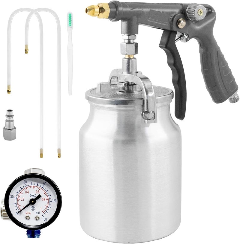 RRJ Air Undercoating Spray Gun with Suction Feed Cup & Gauge, 2 Extension Wands 360°Straight Spray Hoses, Fluid Film Spray Gun for Truck Bed Liner Spray Coating, Rubberized Undercoat - Image 1
